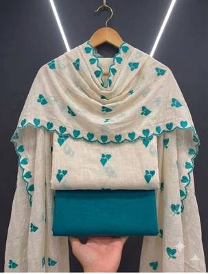 white unstitched thread embroidery with embroidered dupatta cambric dress material 3