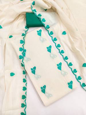 white unstitched thread embroidery with embroidered dupatta cambric dress material 4