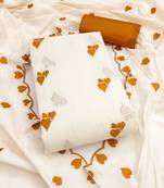 white unstitched thread embroidery with embroidered dupatta cambric dress material