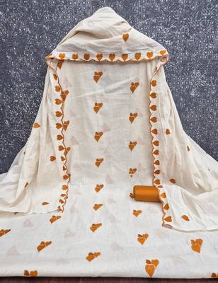 white unstitched thread embroidery with embroidered dupatta cambric dress material 2
