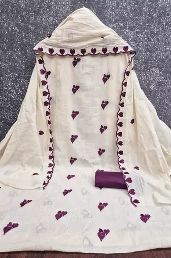 white unstitched thread embroidery with embroidered dupatta cambric dress material