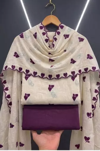 white unstitched thread embroidery with embroidered dupatta cambric dress material