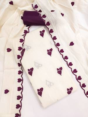 white unstitched thread embroidery with embroidered dupatta cambric dress material 4