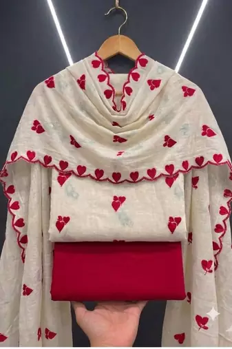 white unstitched thread embroidery with embroidered dupatta cambric dress material