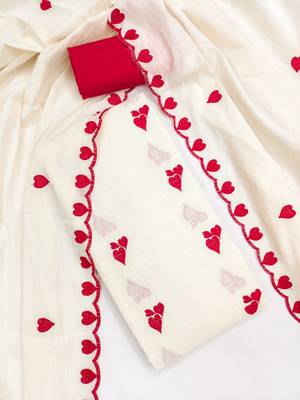 white unstitched thread embroidery with embroidered dupatta cambric dress material 4