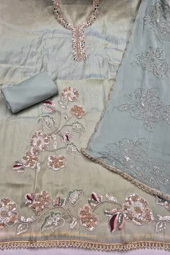 grey unstitched handwork with embroidered dupatta salsa dress material