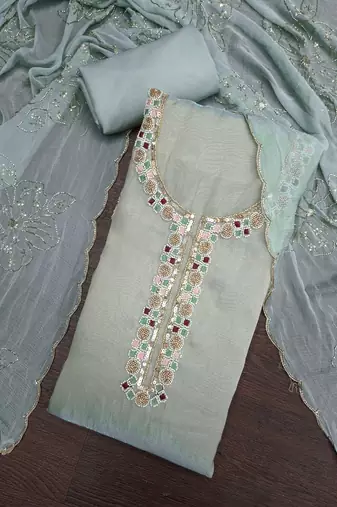 grey unstitched handwork with embroidered dupatta salsa dress material