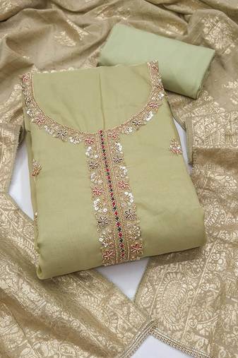 light green unstitched beads work with woven dupatta salsa dress material