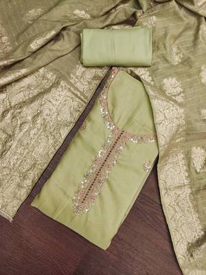 light green unstitched beads work with woven dupatta salsa dress material 4