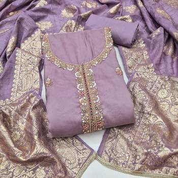 lavender unstitched beads work with woven dupatta salsa dress material 1