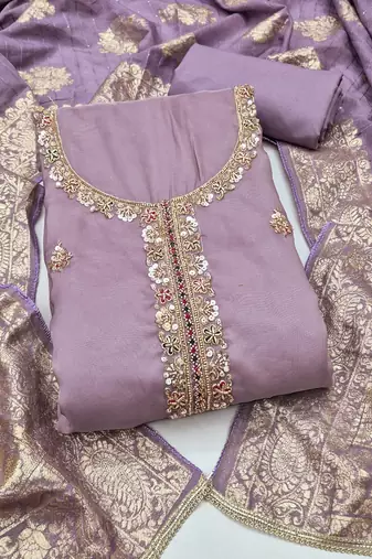 lavender unstitched beads work with woven dupatta salsa dress material