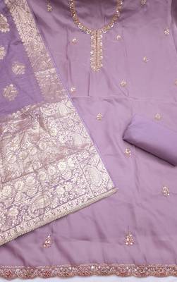 lavender unstitched beads work with woven dupatta salsa dress material 2