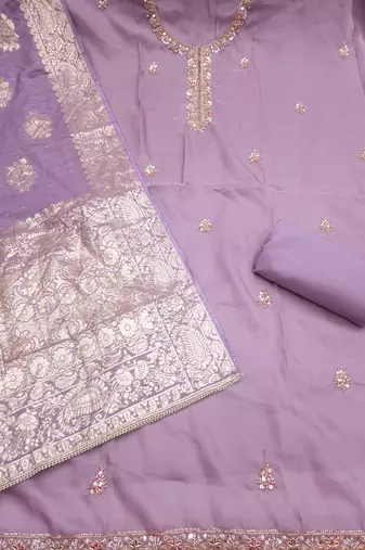 lavender unstitched beads work with woven dupatta salsa dress material