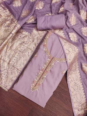 lavender unstitched beads work with woven dupatta salsa dress material 4