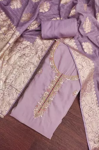 lavender unstitched beads work with woven dupatta salsa dress material