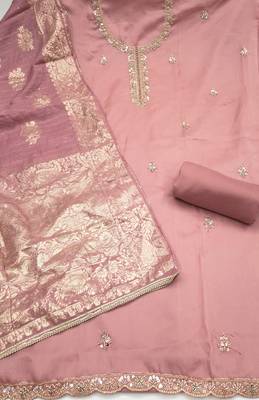 purple unstitched beads work with woven dupatta salsa dress material 2