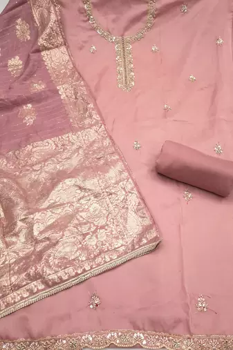 purple unstitched beads work with woven dupatta salsa dress material