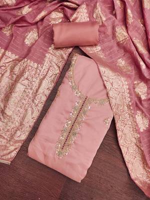 purple unstitched beads work with woven dupatta salsa dress material 4