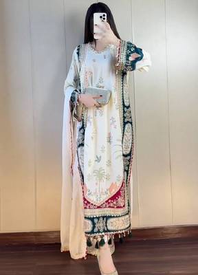 Designer sequence embroidered kaftaan with pant and dupatta 2