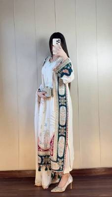 Designer sequence embroidered kaftaan with pant and dupatta 3