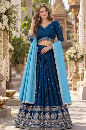Navy Vichitra Readymade Navratri Lehenga Choli with Embroidery & Sequence Work
