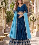 Navy Vichitra Readymade Navratri Lehenga Choli with Embroidery & Sequence Work