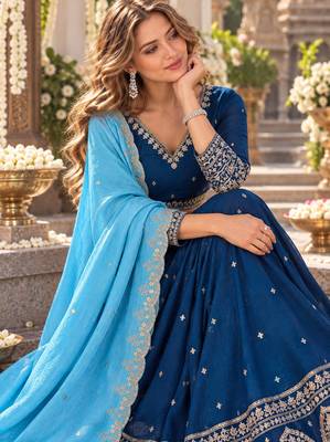 Navy Vichitra Readymade Navratri Lehenga Choli with Embroidery & Sequence Work 2