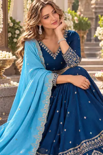 Navy Vichitra Readymade Navratri Lehenga Choli with Embroidery & Sequence Work