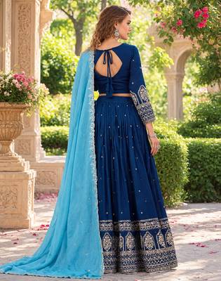 Navy Vichitra Readymade Navratri Lehenga Choli with Embroidery & Sequence Work 3