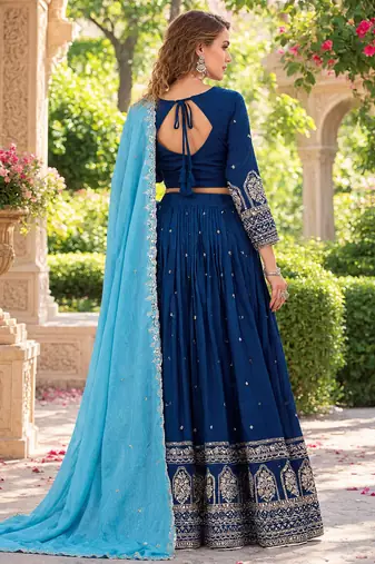 Navy Vichitra Readymade Navratri Lehenga Choli with Embroidery & Sequence Work