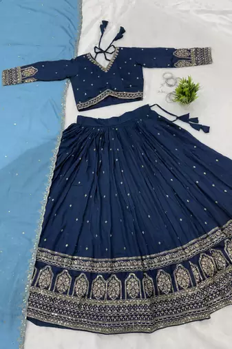 Navy Vichitra Readymade Navratri Lehenga Choli with Embroidery & Sequence Work