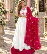 White&Rani Cotton Readymade Navratri Lehenga Choli with Embroidery & Thread Work