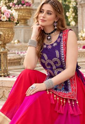 Pink&Violet Cotton Readymade Navratri Lehenga Choli with Thread & Sequence Work 2