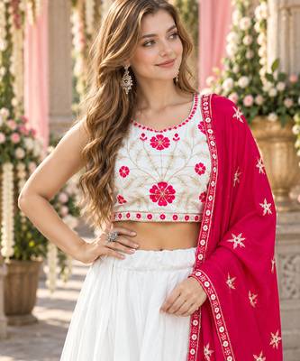 White&Rani Cotton Readymade Navratri Lehenga Choli with Embroidery & Thread Work 2