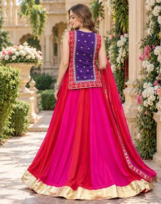 Pink&Violet Cotton Readymade Navratri Lehenga Choli with Thread & Sequence Work 3
