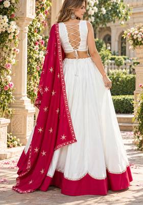 White&Rani Cotton Readymade Navratri Lehenga Choli with Embroidery & Thread Work 3