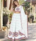 White Cotton Readymade Navratri Lehenga Choli with Gamthi Work