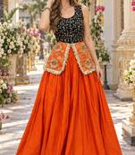 Orange&Black Cotton Readymade Navratri Lehenga Choli with Embroidery & Sequence Work