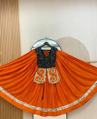 Orange&Black Cotton Readymade Navratri Lehenga Choli with Embroidery & Sequence Work 4