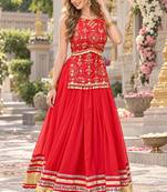 Orange Georgette Readymade Navratri Lehenga Choli with Mirror & Sequence Work