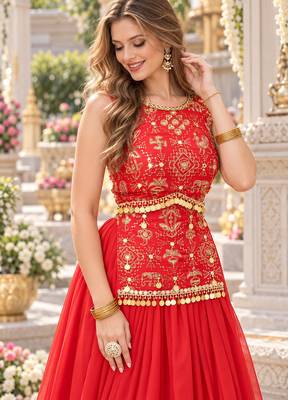 Orange Georgette Readymade Navratri Lehenga Choli with Mirror & Sequence Work 2