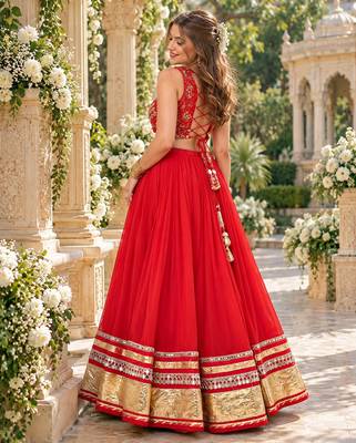 Orange Georgette Readymade Navratri Lehenga Choli with Mirror & Sequence Work 3