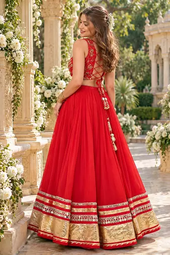 Orange Georgette Readymade Navratri Lehenga Choli with Mirror & Sequence Work