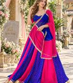 Blue&Rani Grorgette Readymade Printed Navratri Lehenga Choli with Bandhej work
