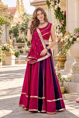Magenta&Purple Cotton Readymade Navratri Lehenga Choli with Sequence Work 1