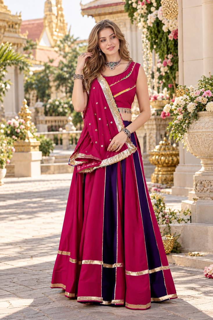 Magenta&Purple Cotton Readymade Navratri Lehenga Choli with Sequence Work