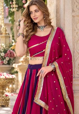 Magenta&Purple Cotton Readymade Navratri Lehenga Choli with Sequence Work 2