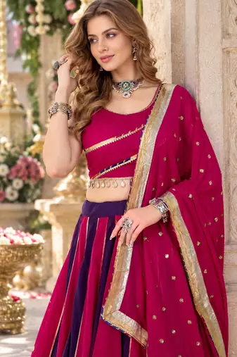 Magenta&Purple Cotton Readymade Navratri Lehenga Choli with Sequence Work