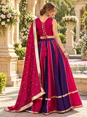 Magenta&Purple Cotton Readymade Navratri Lehenga Choli with Sequence Work 3