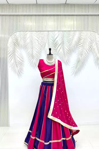 Magenta&Purple Cotton Readymade Navratri Lehenga Choli with Sequence Work